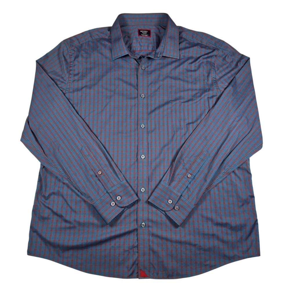 UNTUCKit Navy/Red Plaid Performance Stretch L/S Button-Down Shirt- Men's Sz XXL
